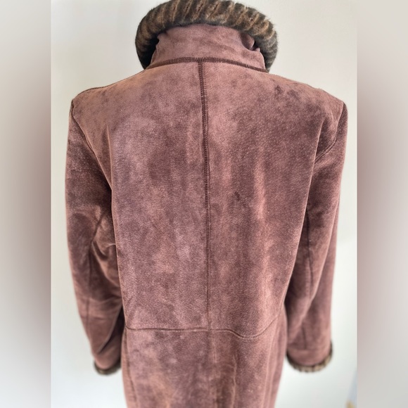 LNR for NORDSTROM SUEDE BUTTON FRONT LEATHER LINED JACKET w FAUX FUR TRIM, SZ PL - Picture 9 of 17